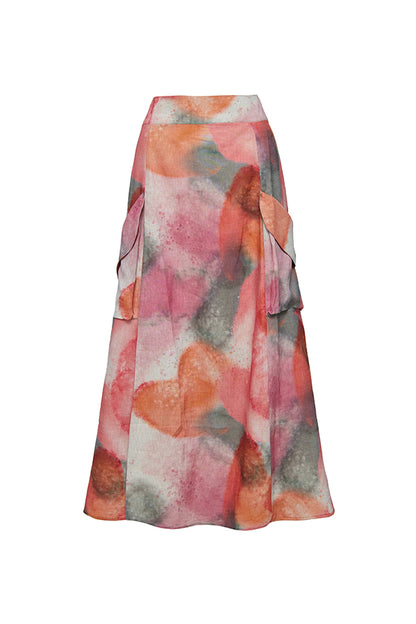 Laylin Wide Sleeve Shirt and Watercolor Print High Waist Drape Pocket Maxi Skirt Set