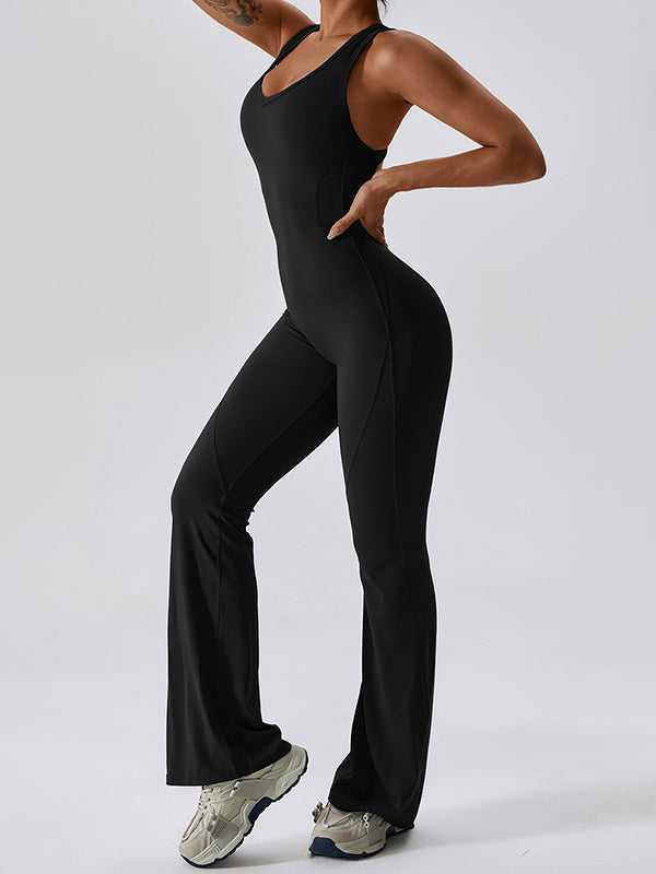 Solid Backless U Neck Jumpsuit
