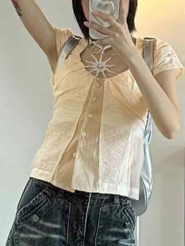 Retro Contrast Color Stitching Short Sleeves Shirts