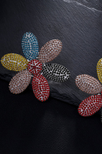 New Rhinestone Colorful Flower Earrings