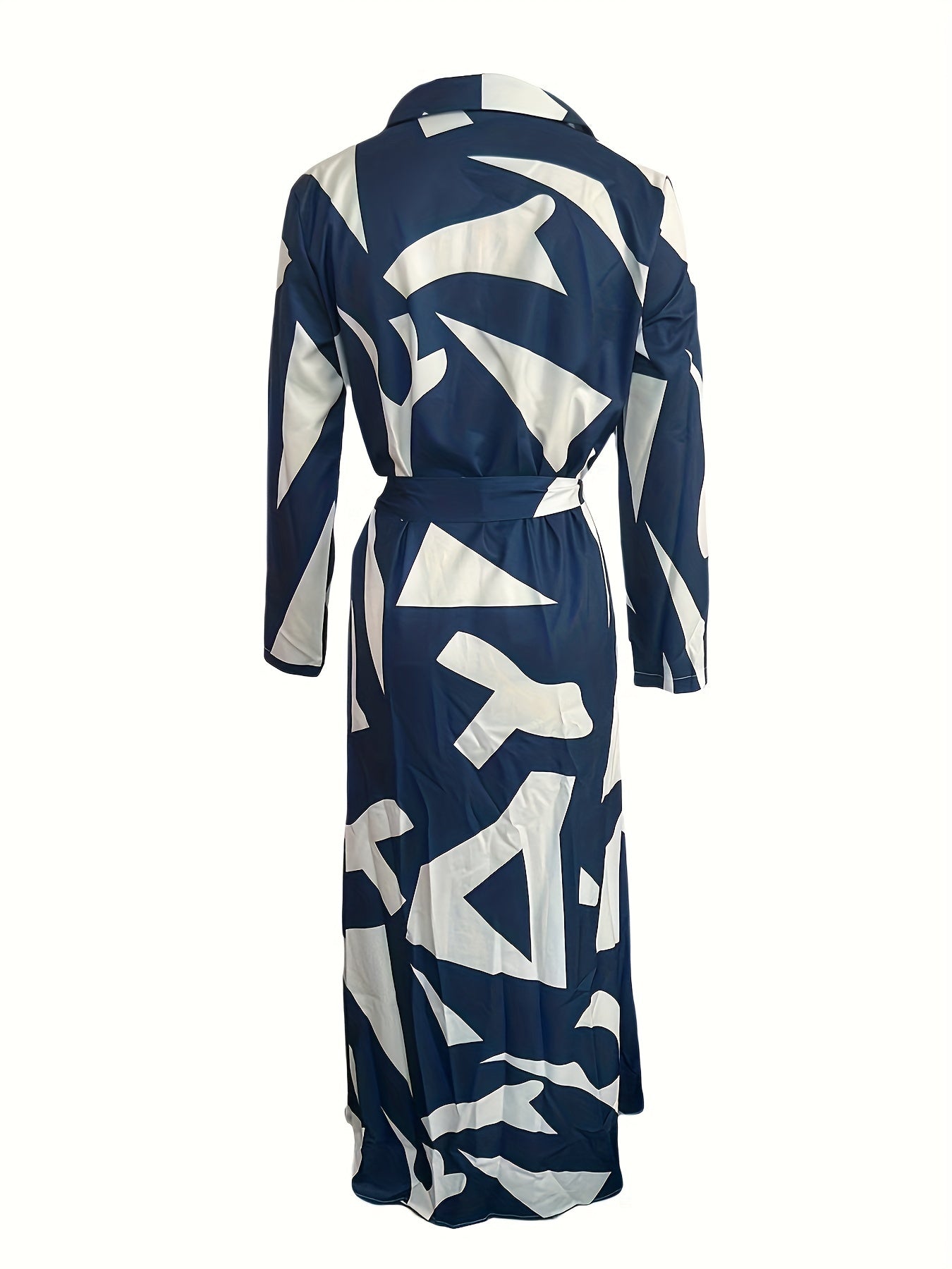 Marble Print Long Sleeve Belted Button Front Shirt Maxi Dress