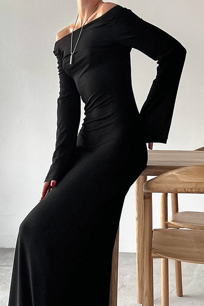 Off Shoulder Bell Sleeve Bodycon Knit Maxi Dress