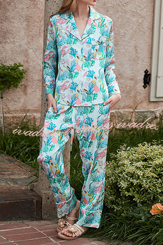Underwater World Printed Home Long Sleeve Two Piece Set