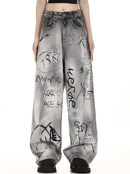 Straight style with retro trendy brand design Boyfriend Jeans