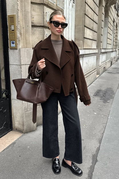 Double Breasted Wool Blend Coat