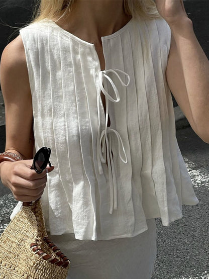 Tie strap cotton and linen vest