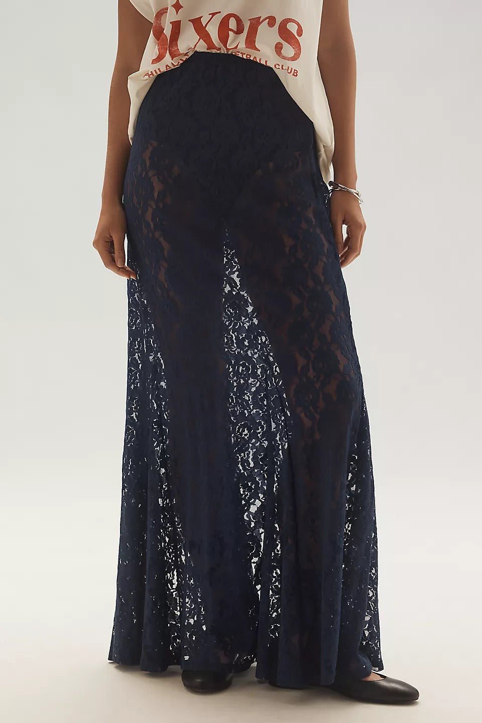 Chic Sheer Embroidered Lace Maxi Skirt