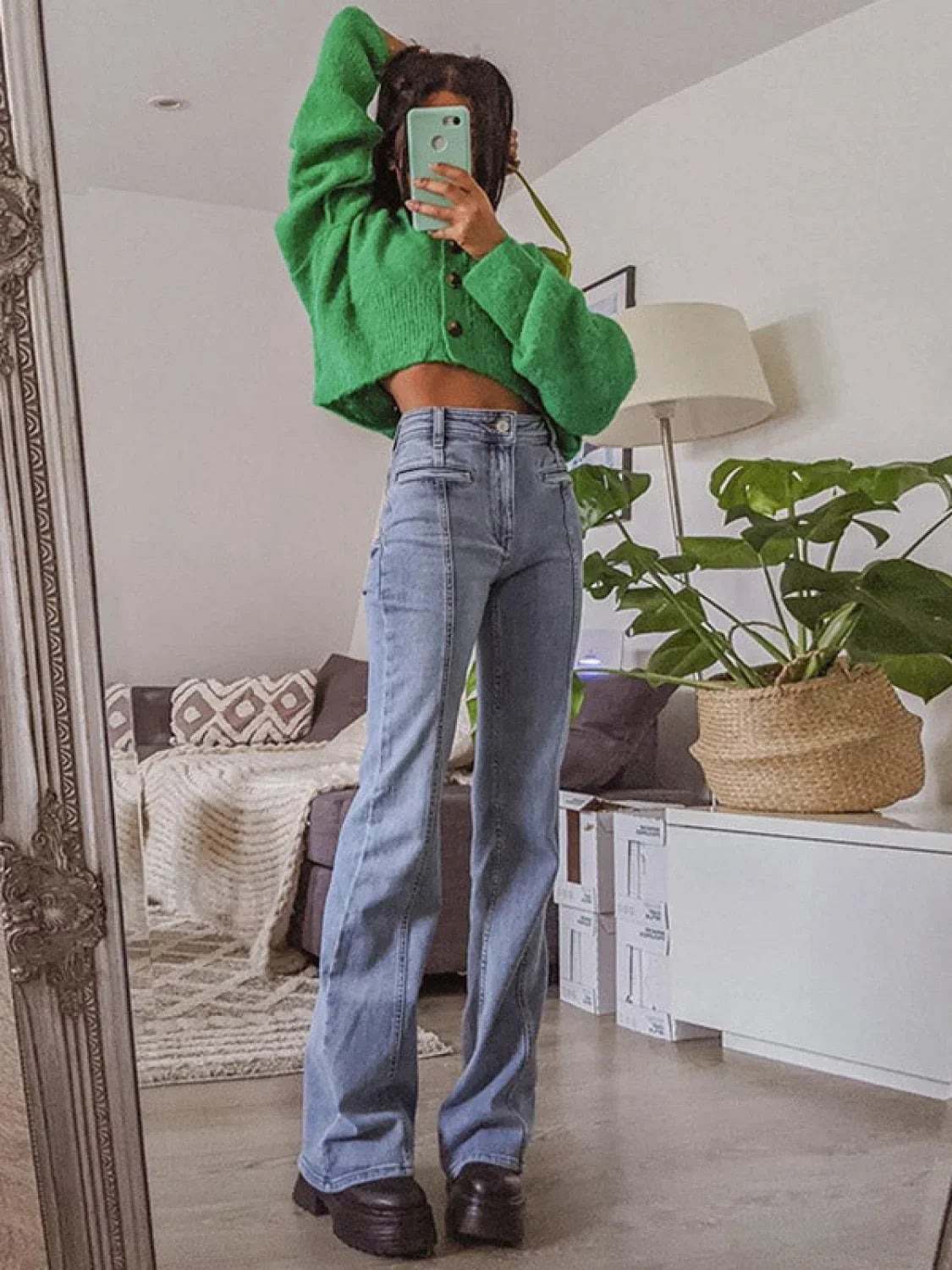 Back Star Patchwork Flare Jeans