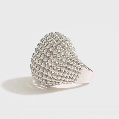 19C Metallic Rhodium Plated Textured Half Mesh Sphere Ring