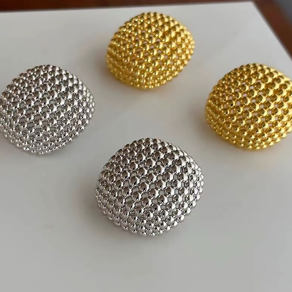 19C Metallic Round Cut Mesh Mini Ball Half Hoop Earrings