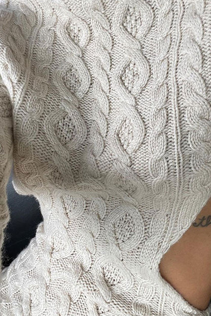 Cable Knit Mock Neck Keyhole Back Button Cuff Bodycon Mini Sweater Dress