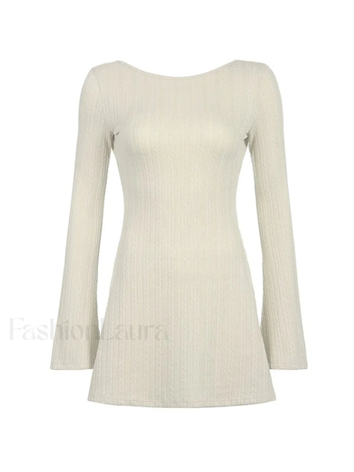 Backless Knitted Long Sleeve Mini Dress