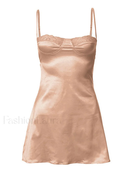 Backless Lace Paneled Slip Mini Dress