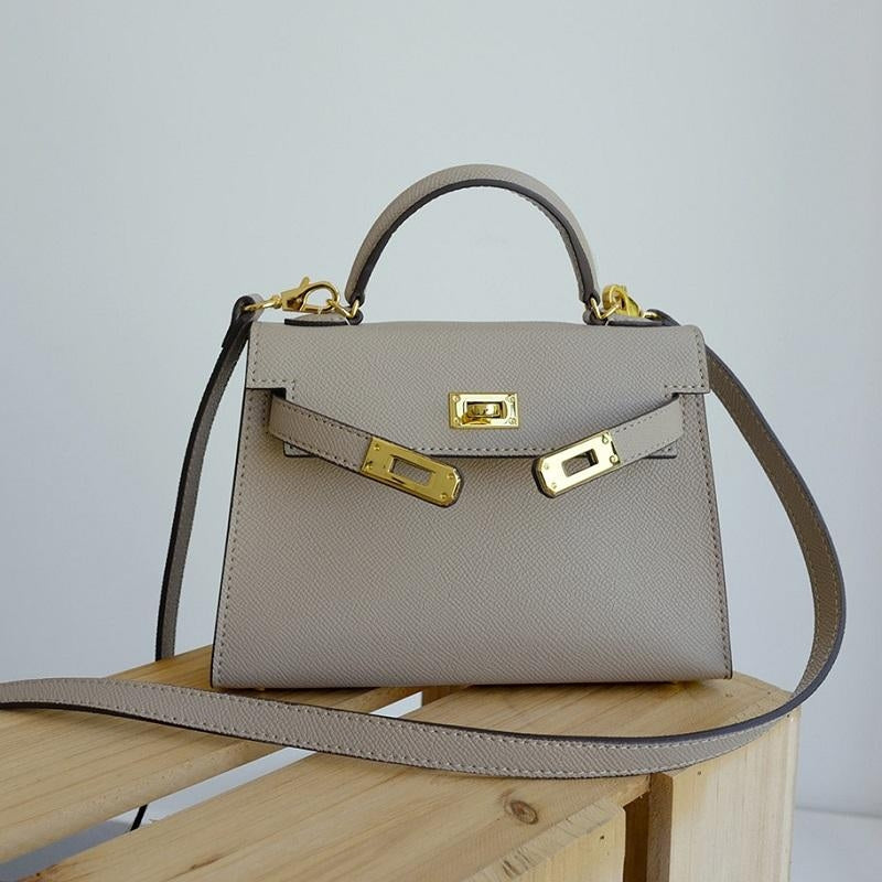 | Structured Leather Handbag with Gold Lock