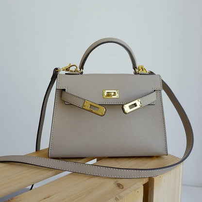 | Structured Leather Handbag with Gold Lock