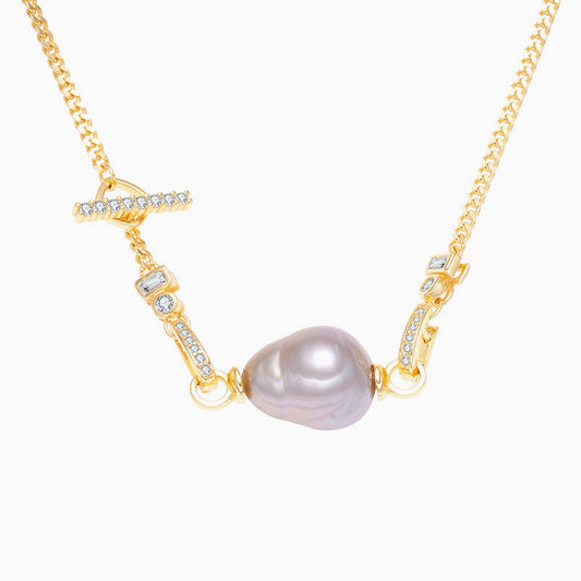 Baroque Pearl and Cubic Zirconia Cuban Link Necklace