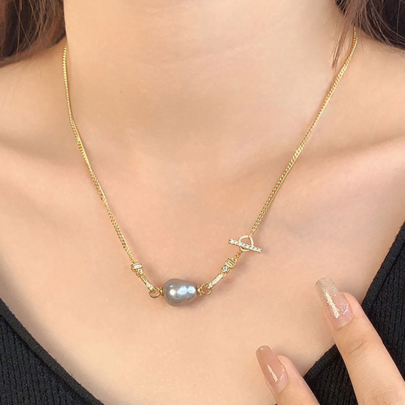 Baroque Pearl and Cubic Zirconia Cuban Link Necklace