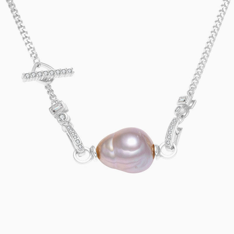 Baroque Pearl and Cubic Zirconia Cuban Link Necklace