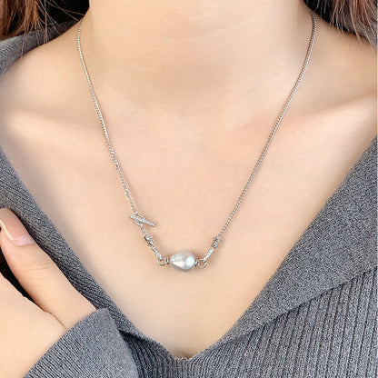 Baroque Pearl and Cubic Zirconia Cuban Link Necklace