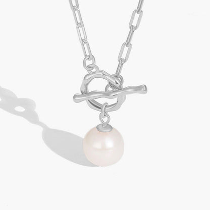 Baroque Pearl Toggle Pendant Cable Link Necklace