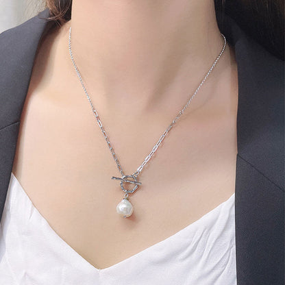 Baroque Pearl Toggle Pendant Cable Link Necklace