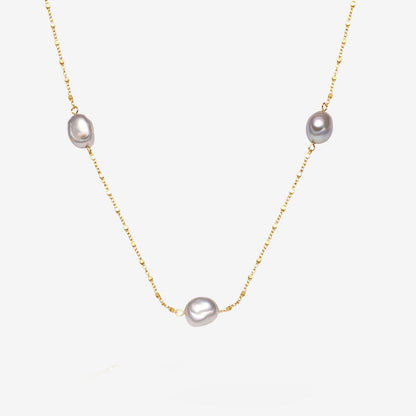 Baroque Pearl Silver Satellite Chain Bolo Slider Necklace