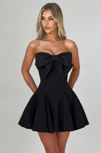 Jacquard Floral Oversized Bow Off-the-Shoulder Fit and Flare Mini Dress