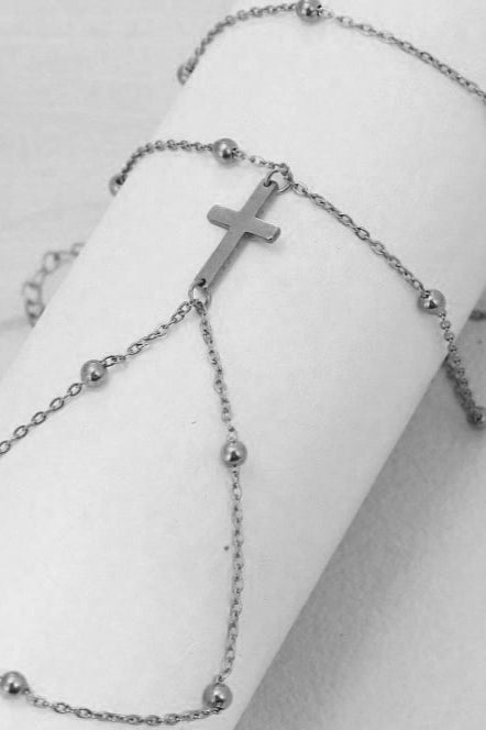 Two Tier Cross Bead Knuckle Finger Bracelet