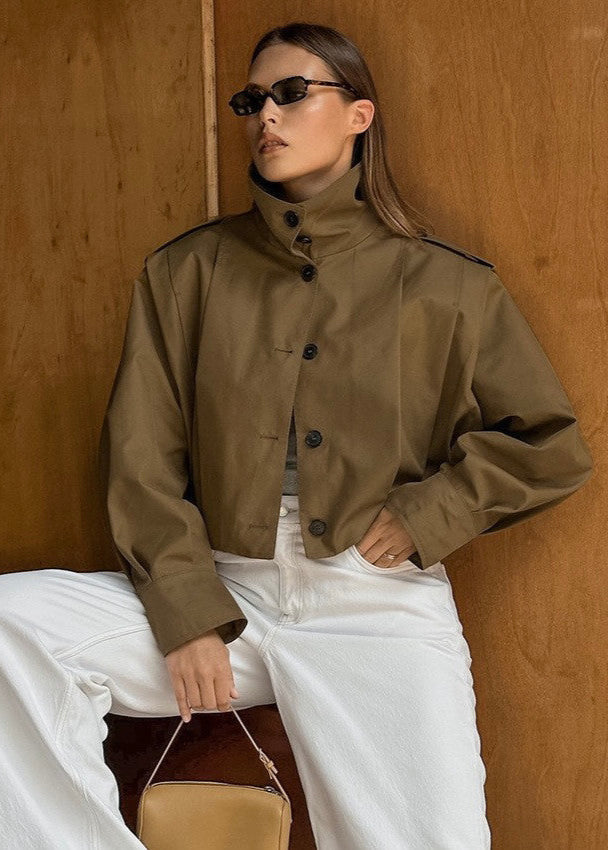 Maren - Cropped High Neck Button Up Jacket