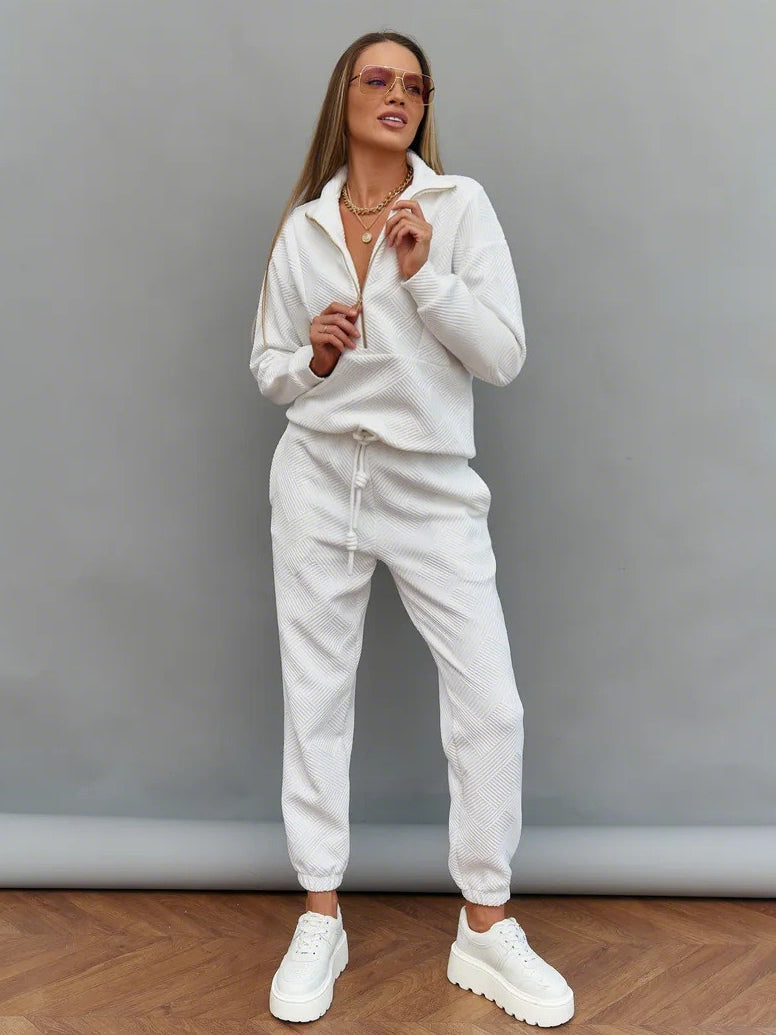 Textured Half-Zip Sweater And Joggers Set For Women 2026