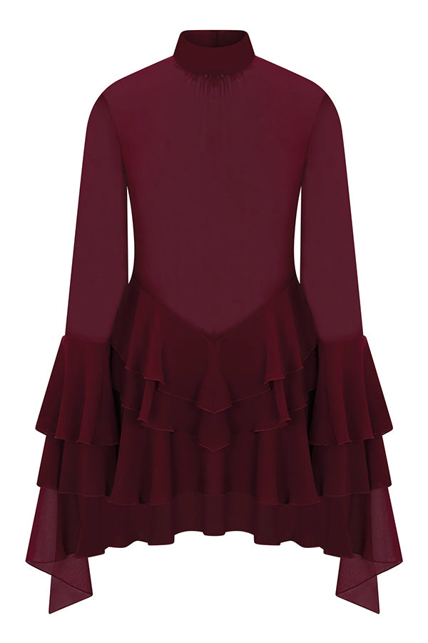 Fashionable Chiffon Long-sleeved Ruffled Slim-fit Mini Dress