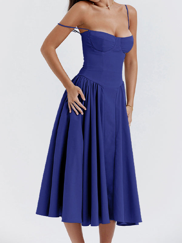Vintage Solid Cami Midi Dress