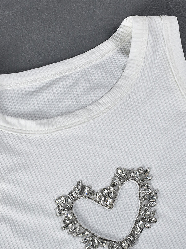 Heart Shaped Rhinestone Cutout Tank Top
