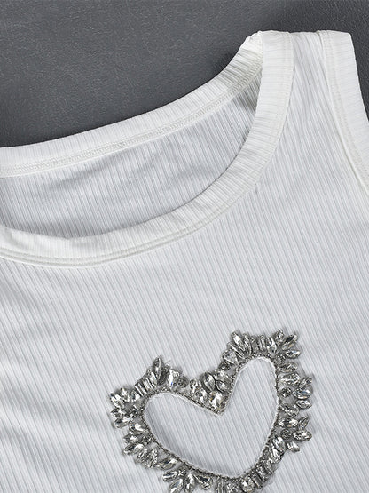Heart Shaped Rhinestone Cutout Tank Top