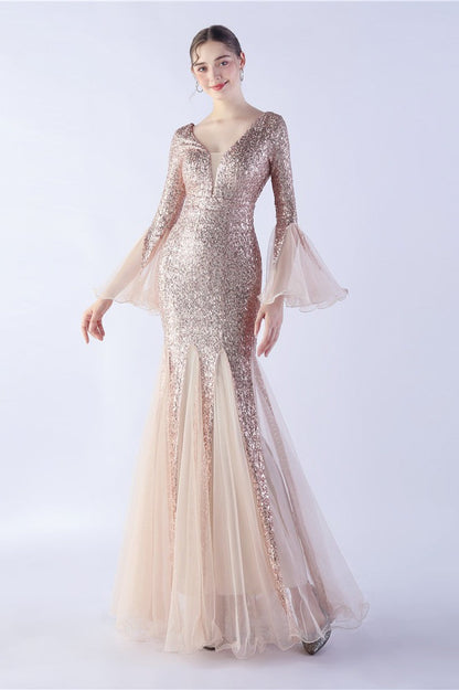 Sequin Ruffled Mesh Party Dress