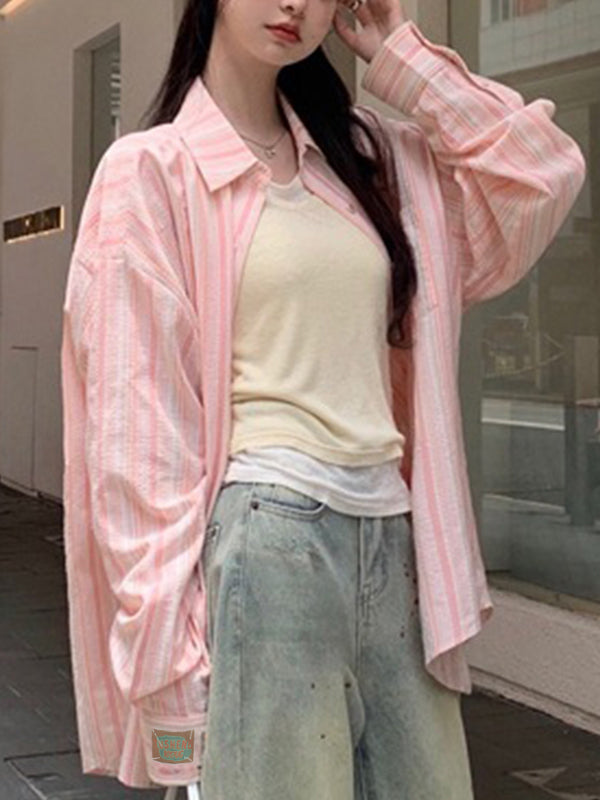 Fresh Stripe Thin Long Sleeve Blouse