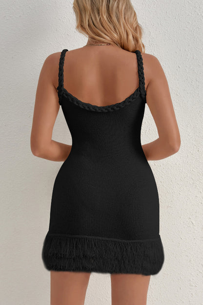 Solid Color Cable Camisole Slim Fit Tassel Knit Mini Dress