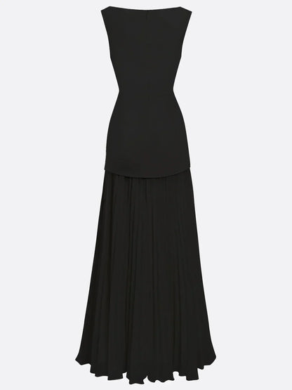 Women's Sleeveless Maxi Dress with Flowing Pleats – Elegant Bridesmaid Gown
