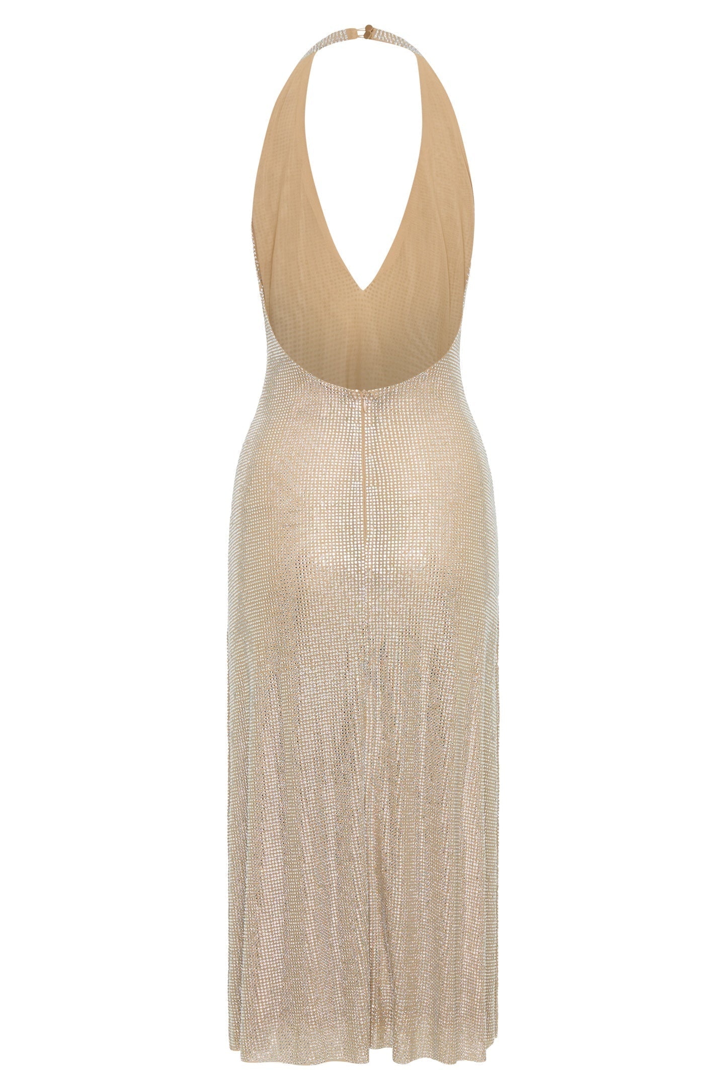 Deep V Neck Halter Sequin Shimmer Metallic Midi Dress