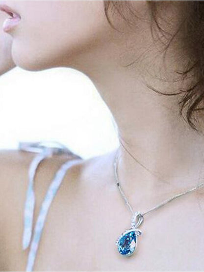 Blue Cubic Zirconia Alloy Necklace for Women