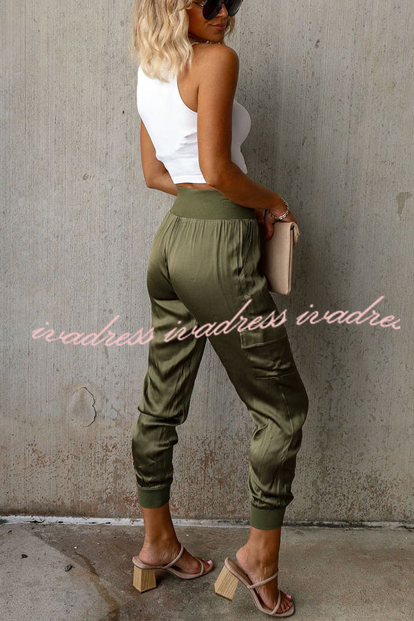 Luxe Look Satin High Waist Pocketed Joggers