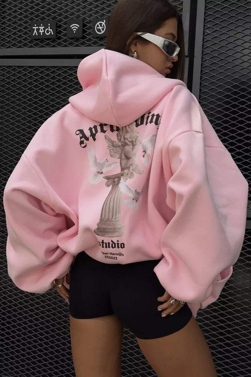 Sweet & Spicy Back Print Loose Zip Hoodie