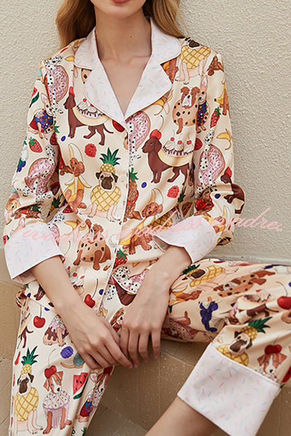 Dessert Dog Print Home Long Sleeved Two-piece Set