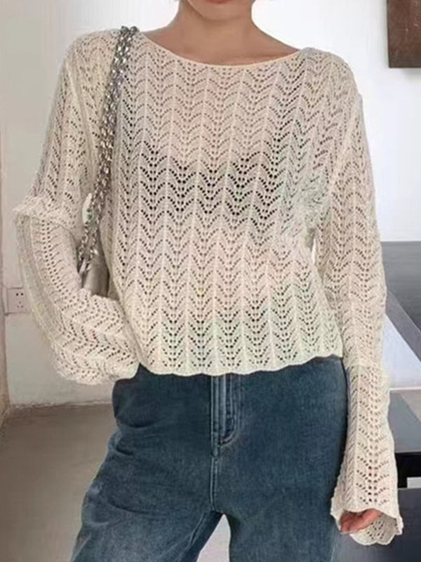 Cutout Thin Loose Long Sleeve Knit