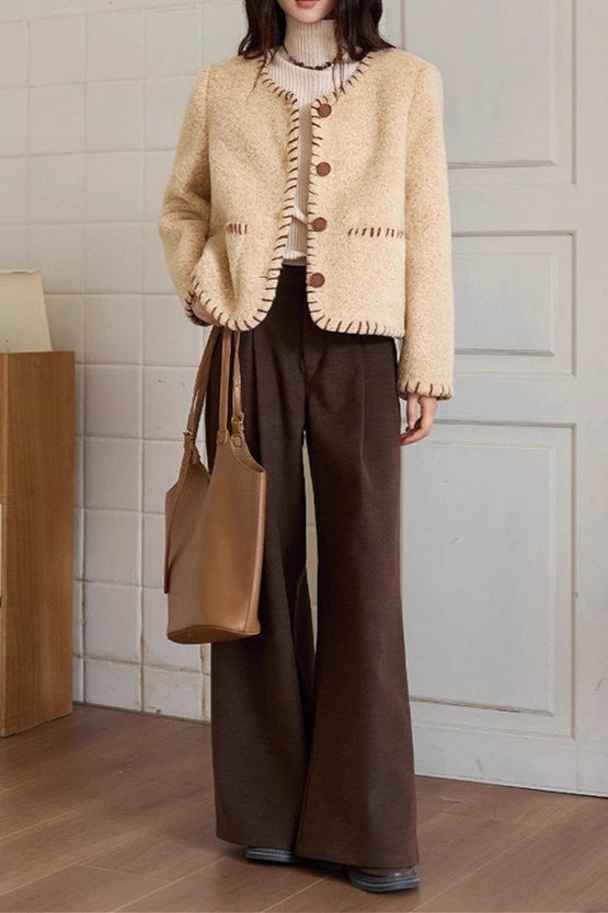 Elegant Textured Wool Two-tone Coat