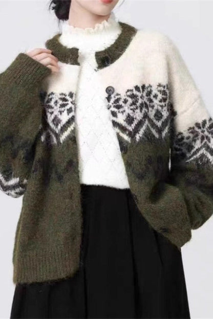 Retro Nordic Snowflake Jacquard Knit Cardigan