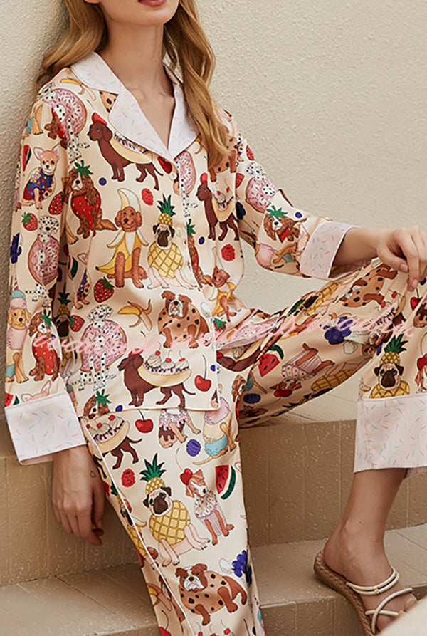 Dessert Dog Print Home Long Sleeved Two-piece Set