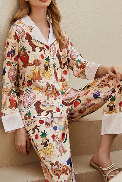 Dessert Dog Print Home Long Sleeved Two-piece Set