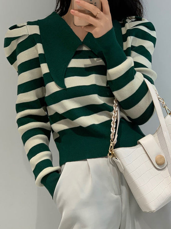 Striped Puff Sleeve Knit Sweater