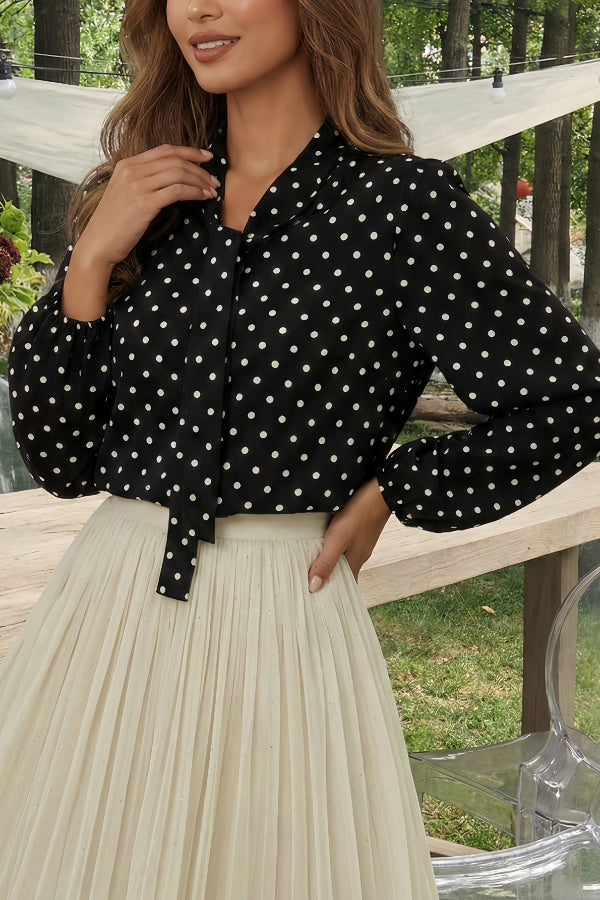 Polka Dot Print Tie-up Long-sleeved Loose Casual Shirt
